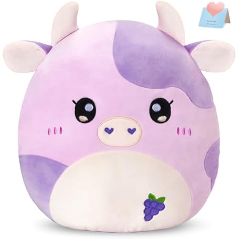Glow Guards Grape Cow Plush Toy,Cute Cow Plushie Pillow,Soft Stuffed Grape Cow,Kawaii Cow Stuffed Animals,Soft Purple Cows Cuddle Pillow,Squishy Gifts for Kids Girls Birthday Decor (Grape Cow,12") Cover