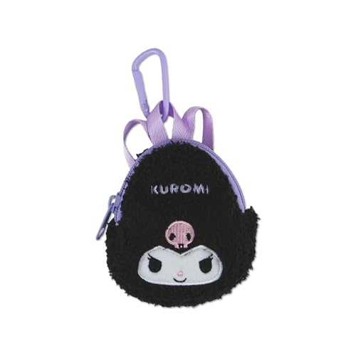 Sonix x Sanrio Mini Mochila Berloque | Bolsa de chaveiro tecnológico, bolsa de moedas de personagem de pelúcia felpuda para pequenos acessórios, fones de ouvido, Kuromi