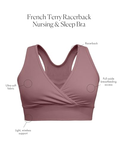 Image of Kindred Bravely French Terry Racerback Busty Nursing Sleep Bra for E, F, G, H, I Cup | Maternity Bra for Breastfeeding (Dark Mauve, Small-Busty)