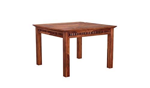 Image of Krishna Wood Decor Solid Sheesham Wood 4 Seater Dining Table | Four Seater Dinner Table with 4 Cushions Chairs | Dinning Table Set 4 Seater for Living Room | Wooden Table & Chairs Set | Teak Finish