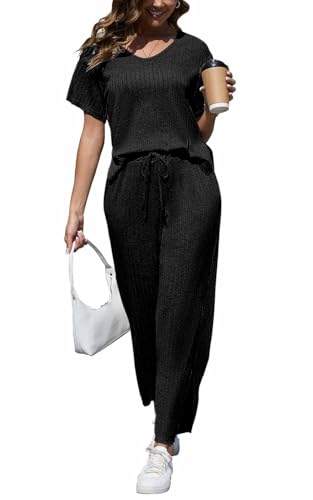 CheChury Conjunto Chándal Dos Piezas Mujer Casual Conjunto de Camiseta de Manga Corta y Pantalones Conjunto de 2 Piezas de Verano Mujer Conjunto Deportivo Cómodo Conjuntos Lounge Ropa Verano Pijama