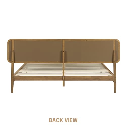 Image of NTC Lupin Wooden Bed Frame with Headboard, Solid Oak and Rubber Wood Foundation with Silent Slats and Wood Central Supports, 1000 Lb Capacity, King - Teak Look
