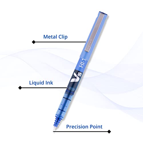 Image of Pilot - Hi-Tecpoint V5 0.5mm Extra Fine Point Pure Liquid Ink Roller Ball Pen | Blue Ink, Pack Of 5 & Hi-Tecpoint O5 0.5mm Extra Fine Point Roller Ball Pen | Pack Of 5 (4 Blue + 1 Black)
