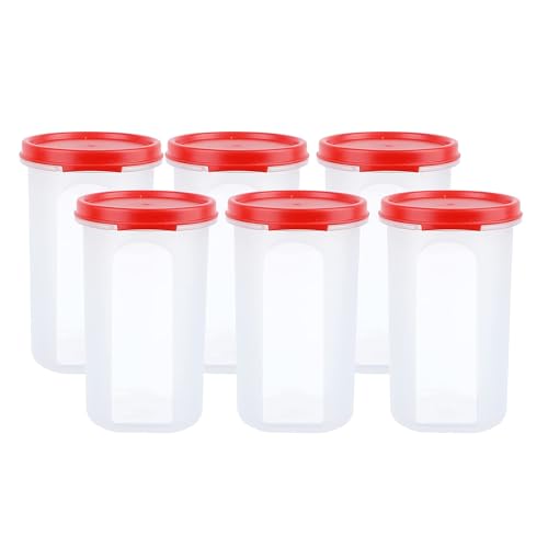Image of SIMPARTE Smart Slim Storage Air-Tight & Leak Resistant Plastic Round Container For Juice, Snack, Spice, Dry Fruit, Flax Seed, Stackable, BPA Free, Food Grade (585 ML, Set of 6, Red)