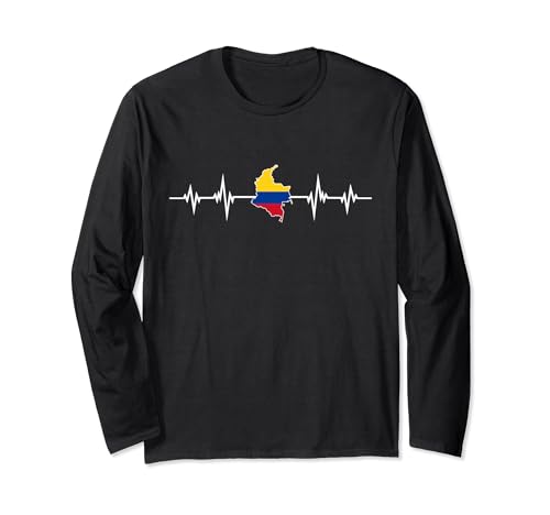 Heartbeat Design Mapa Colombiano Bandera Colombia Manga Larga