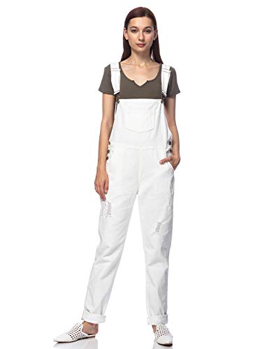Anna-Kaci Womens Distressed Denim Overalls with Tapered Leg and Pockets,Medium