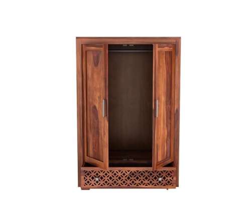 Image of Solid Sheesham Wood 2 Door Almirah /Wardrobe /Cupboard Cabinet with Storage of 1 Cabinet and 2 Drawers for Bedroom Home | (G-Hony)