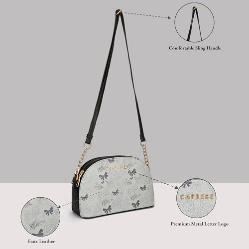Image of Caprese Scarlet Small Sling Bag for Women with Adjustable Strap | Floral Printed Faux Leather | Multi-Compartment Crossbody Purse | Zipper Closure | Stylish Everyday Bag