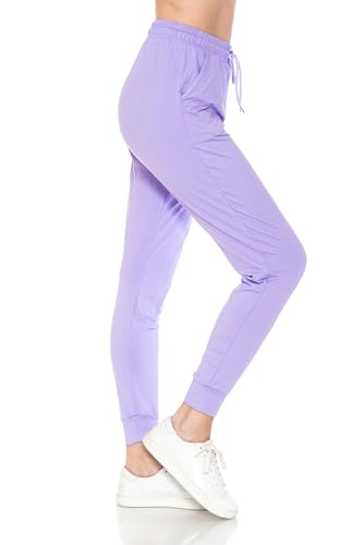 Leggings Depot Womens Relaxed fit Jogger Pants - Track Cuff Sweatpants with Pockets, Lavender, 3X