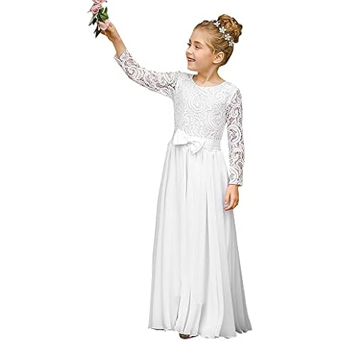 Vintage Flower Girl Dress Fancy Boho Chiffon A-line Dresses for Wedding Pageant 2-12 Year Old (Ivory,6) Cover