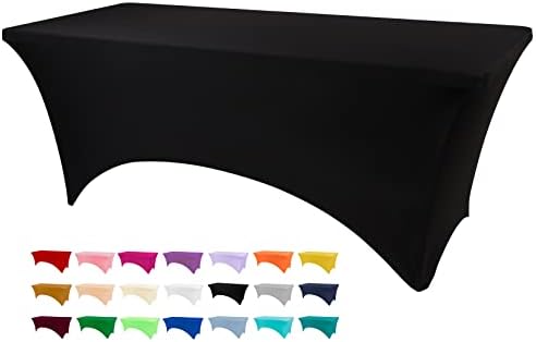 BDDC Stretch Spandex Table Cover, Fitted Table Clothes for 6 Foot Rectangle Tables, Black Table Cloths for Parties, Banquet and Festival (Black, 6FT)