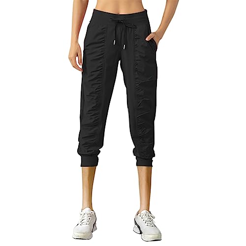Pantalon capri d'été léger en coton avec poches fonctionnelles