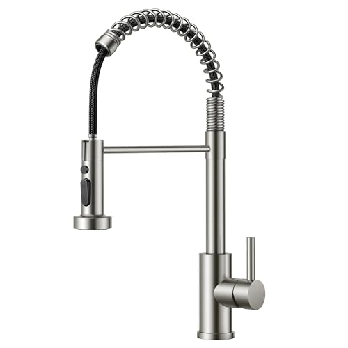 FORIOUS Rubinetto Lavello Cucina, Rubinetto Miscelatore Estraibile, Miscelatore Cucina con Molla a Spirale Girevole a 360°, miscelatore monocomando acqua calda e fredda, Acciaio Inossidabile
