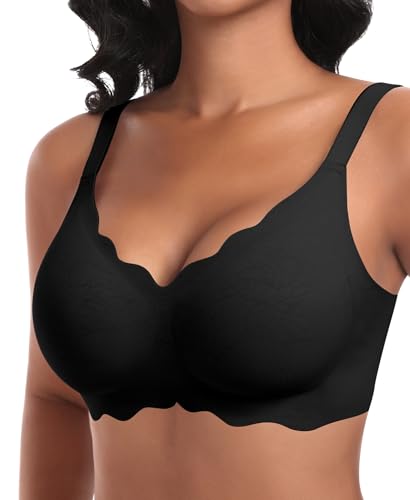 Ganado Damen Nahtloser BH Ohne Bügel Tiefem V-Ausschnitt gewellte Ränder Push Up BH Bralette Soft Bequem BHS Bügellos Bustier...
