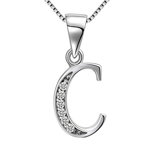 Aurora Tears 925 Astilla esterlina Collar de Letra C Colgante Inicial con el Alfabeto C y joyería de circonio cúbico Que Data Regalos para Mujeres DP0045C Cover