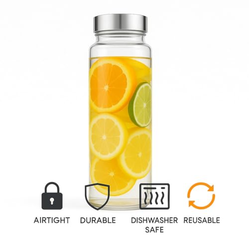 Image of Borosilicate Glass Water Bottle 750ml Pack of 4 | Leakproof Stainless Steel Lid | Juice, Detox, Milk, Smoothie & Fridge Bottle | BPA-Free Premium Glass Bottles for Home, Office & Travel