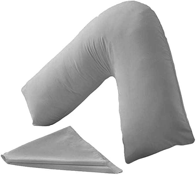 Night Zone V Pillow Orthopaedic V Shaped Pillow Extra Cushioning Support For Head Neck & Back Includes Complimentary FREE V Pillow Case (V-Pillow With Cover, Grey)
