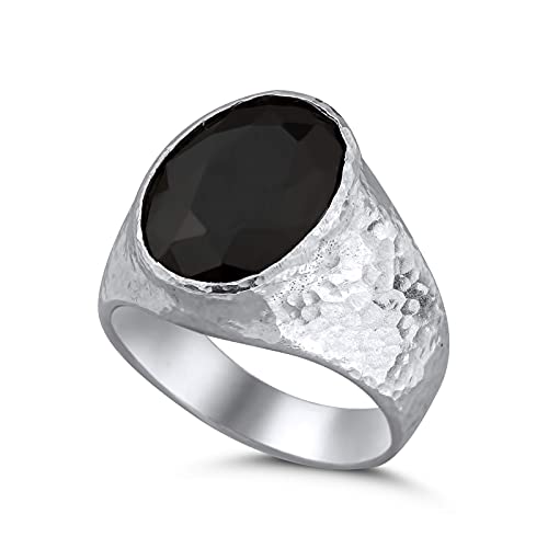 AtlantisFineJewels (FREE SIZING) 925 k Sterling Silver Black Onyx Men s Ring Hammered Handmade Unisex Turkish Classic Artisan Jewelry by OMER
