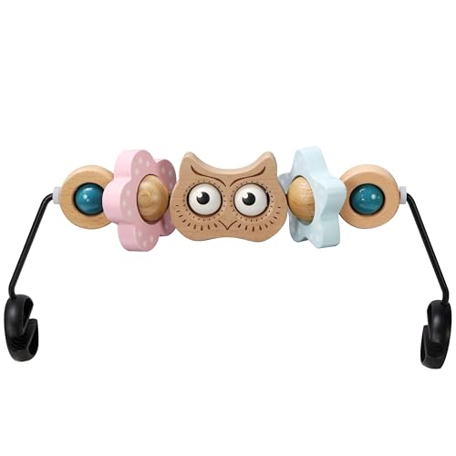 Image of TinlyFinly Baby Bouncer Toy Bar Wooden Compatible with Baby Bjorn Bouncer, Bouncer Toy Attachment, Tight and Secure Fit, So Fun to Watch, Touch and Spin for Babies All Ages (Wood Color Owl)