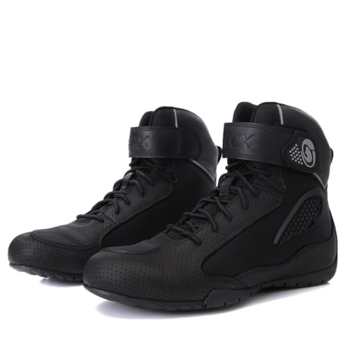 Msport Zapatos de Moto de cuero bovino para hombre y mujer Botas de moto transpirables y antideslizantes - Negro 44 EU