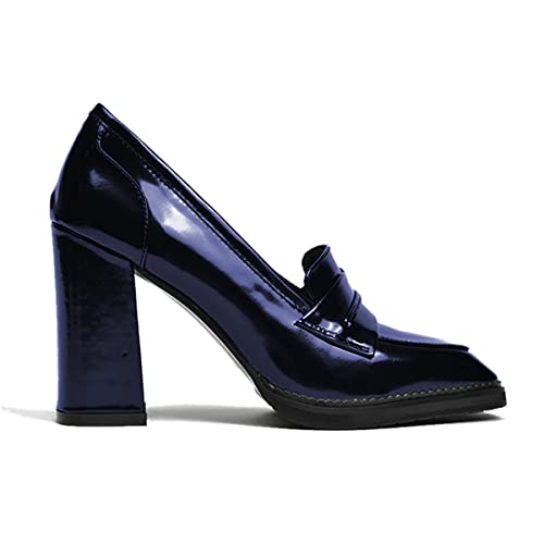 Image of FOWT Dressy High Block Heels Loafers for Women Classical Square Toe Pumps Comfortable Slip On Walking Shoes School Uniform Goth Oxfords US Size 4-16 M