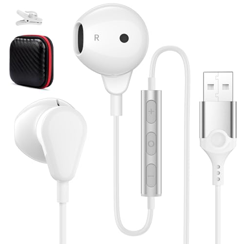 ACAGET 2.3M Auriculares PC Gaming con Micrófono Auriculares USB Control de Volumen Auricular PC con Cable Estéreo HiFi In Ear Auricular USB Gaming para Chromebook/PS 4/5/Ordenador/PC/Mac/Laptop