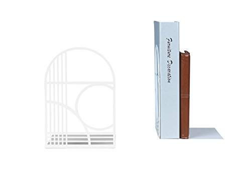 Unique Office Bookends - Modern Brand Design Metal Book Ends for Large and Tall Books (White)