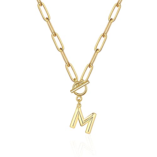Eben-Ezer Toggle Clasp Capital A-Z Initial Necklace for Women Hiphop Plated Brass Alphabet Pendant Necklaces Thick Chain OT Buckle Necklace(P)