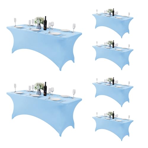 Fokitut 6 Pack Spandex Table Cover for 6FT Table Universal Fitted Stretch Tablecloth for Party, Banquet, Wedding and Events-Blue Mist by Fokitut - Used condition - US$47.49