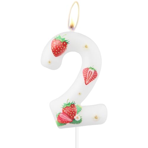 Velas de cumpleaños de fresa rosa, bonitas velas de cumpleaños de fresa número 2 para pastel, velas de fresa roja para decoración de tartas para bebés y niñas, suministros de fiesta