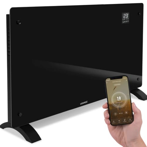 VONROC - VONROC Convecteur électrique Smart 2500W - Panneau en verre avec écran LED - Contrôle WiFi via App Tuya Smart Life - Thermostat 5-50°C - Minuterie - IP24 - Mur ou Sol Noir - -23%