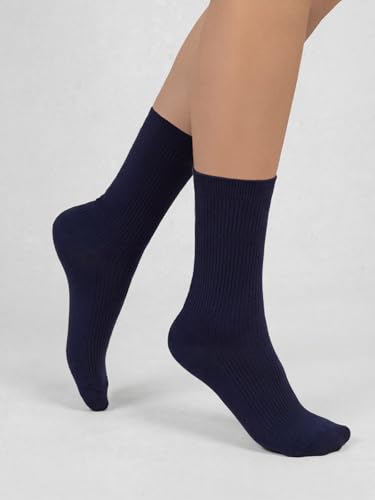 Image of COTTON DAY Women's Combed Cotton Fine Ribbed Trouser Dress Socks Black White Navy Blue 3 Pack