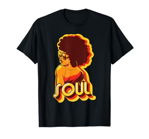 StyleUniversal 70s Retro Soul T-Shirt - Classic Fit Crew Neck, Adult, Short Sleeve, Black