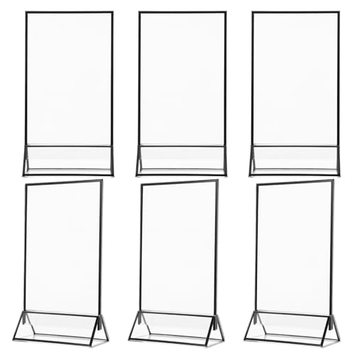 Porte-menu en acrylique double face transparent avec socle géométrique en lot de 6