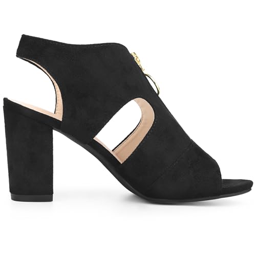 Allegra K Allegra K Women's Front Zip Cut Out Chunky Heels Black Slingback Gladiator Heel Sandals - 6.5 M US