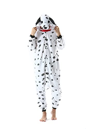 AniKigu Unisexe Adultes Combinaison Animal Pyjama Onesies Pyjama Halloween Costumes Cospaly Vêtements de Nuit Dalmatiens