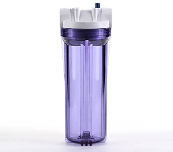 Hydronix HF3-10CLWH34PR 10" Clear Housing with White Rib Cap for RO & Filtration Systems, 3/4" Ports with Relief Button