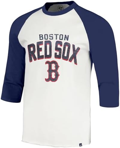 47 Brand MLB Men's Crescent Franklin Raglan Cream Arched Wordmark Primary Logo Baseball 3/4-Sleeve T-Shirt - Boston Red Sox - Cream - XX-Large - 1