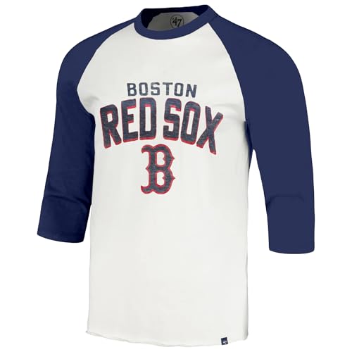 47 Brand MLB Men's Crescent Franklin Raglan Cream Arched Wordmark Primary Logo Baseball 3/4-Sleeve T-Shirt - Boston Red Sox - Cream - XX-Large