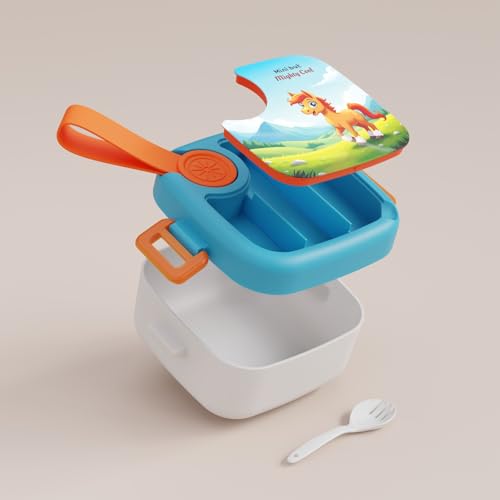 Image of Plastic Lunch Box with Spoon, Leak-Proof Kids Tiffin Box, Durable Eco-Friendly School Lunch Container for Boys & Girls | LUNCHMATE Mini But Mighty Cool (500 ML - Blue)