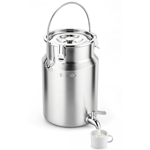 YUCHENGTECH Bidon à Lait en Acier Inoxydable 304 Seau de Transport de Lait 5L avec Couvercle et Robinet Scellés Pot à Lait Bidon à Huile/Lait Bidon à Lait...