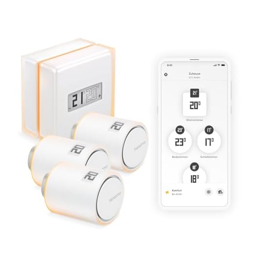 Netatmo Pack Intelligenter Thermostat + 3 Thermostatköpfe, WiFi, Fernsteuerung über App, kompatibel mit Individuelle Heizung, NBU-NTH-NAV-EU