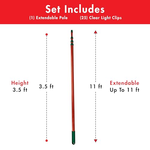 Dyno 11' Telescoping Christmas Tree Decorating Pole for Hanging Lights - Includes 25