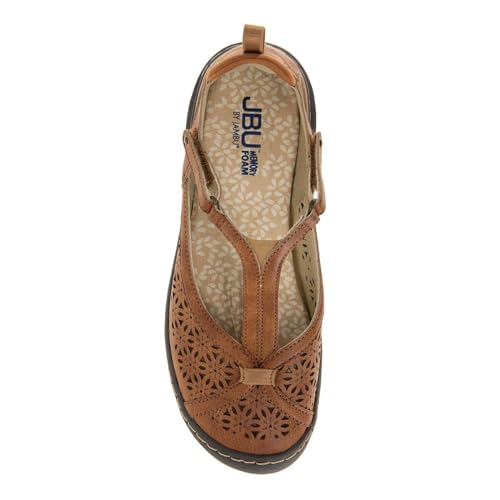 Image of JBU Women's Daffodil Comfortable Adjustable Casual T-Strap Memory Foam APMA Accepted Mary Jane Walking Flat