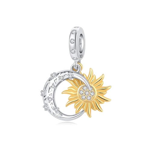 PANPOKI Bead Charms Luna Sol, Universal Kompatibilität Charms, Plata de ley, No es una piedra preciosa
