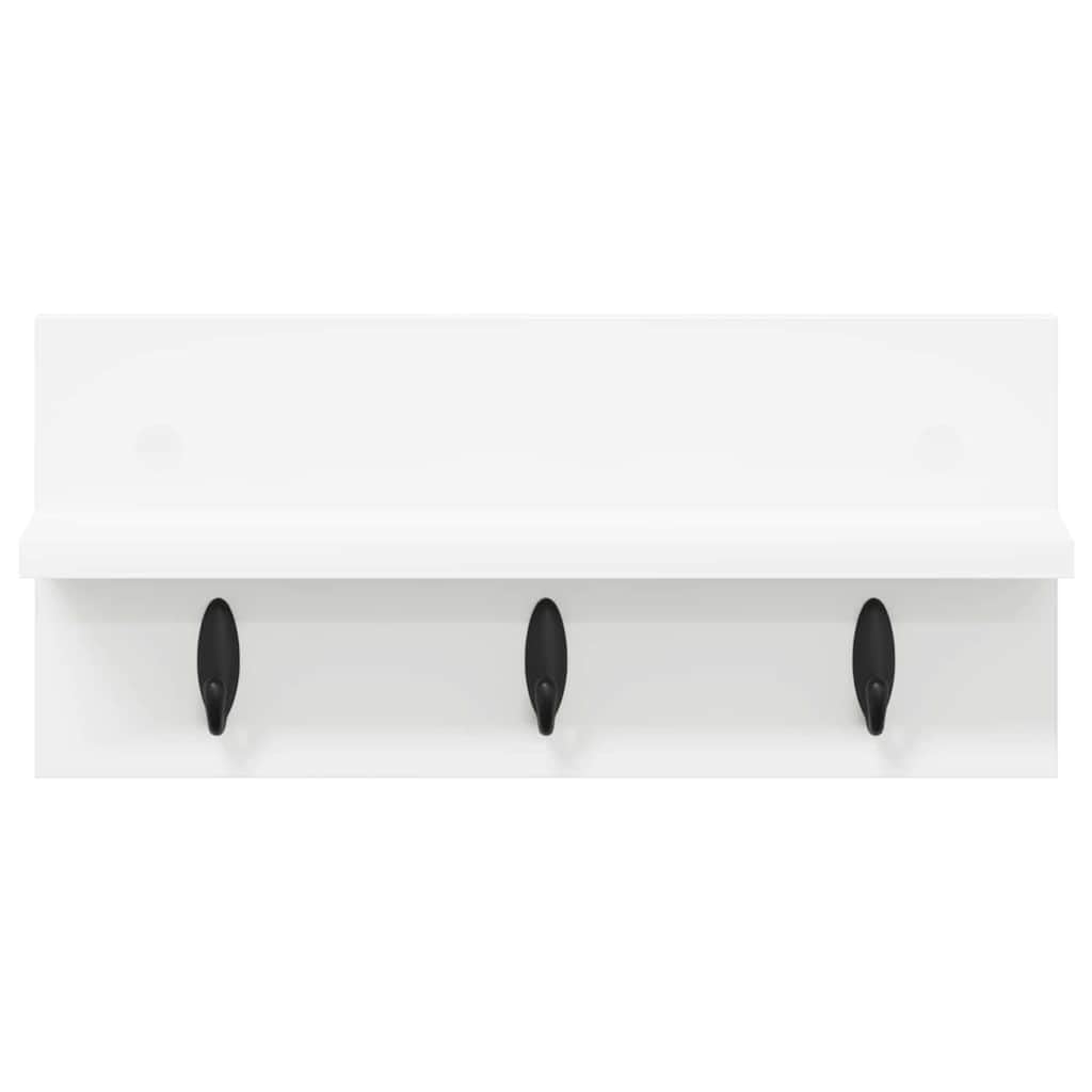 Porte-manteau mural en bois - Blanc - 40 x 10,5 x 18 cm - Avec étagère et 5 crochets métalliques - Design moderne - Construction robuste - Pour couloir, chambre à coucher