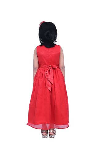Image of Ripening A-Line Red Satin Poly Chiffon Dress for Stylish Little Girls Gown