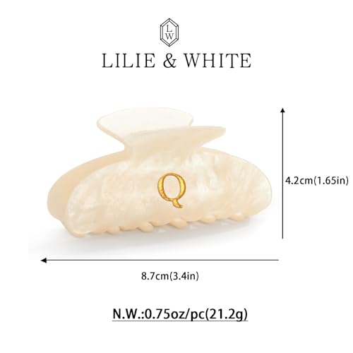 Image of LILIE&WHITE Acrylic Letter Hair Clips For Women Stylish Q Initial Hair Claw Alphabet Hair Clip Fashion Glitter Monogram Claw Clip Elegant And Durable Hair Accessory Large Hair Clips Q