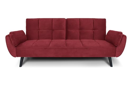 SAMIRA Divano letto clic clac in velluto bordeaux - Divano 3 posti mod. Ambra piedi in legno nero
