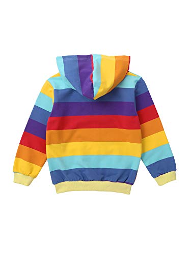 easyforever Girls Cotton Zipper Hoodie Hooded Long Sleeve Rainbow Stripes Print Pockets Cardigan Coat Top4